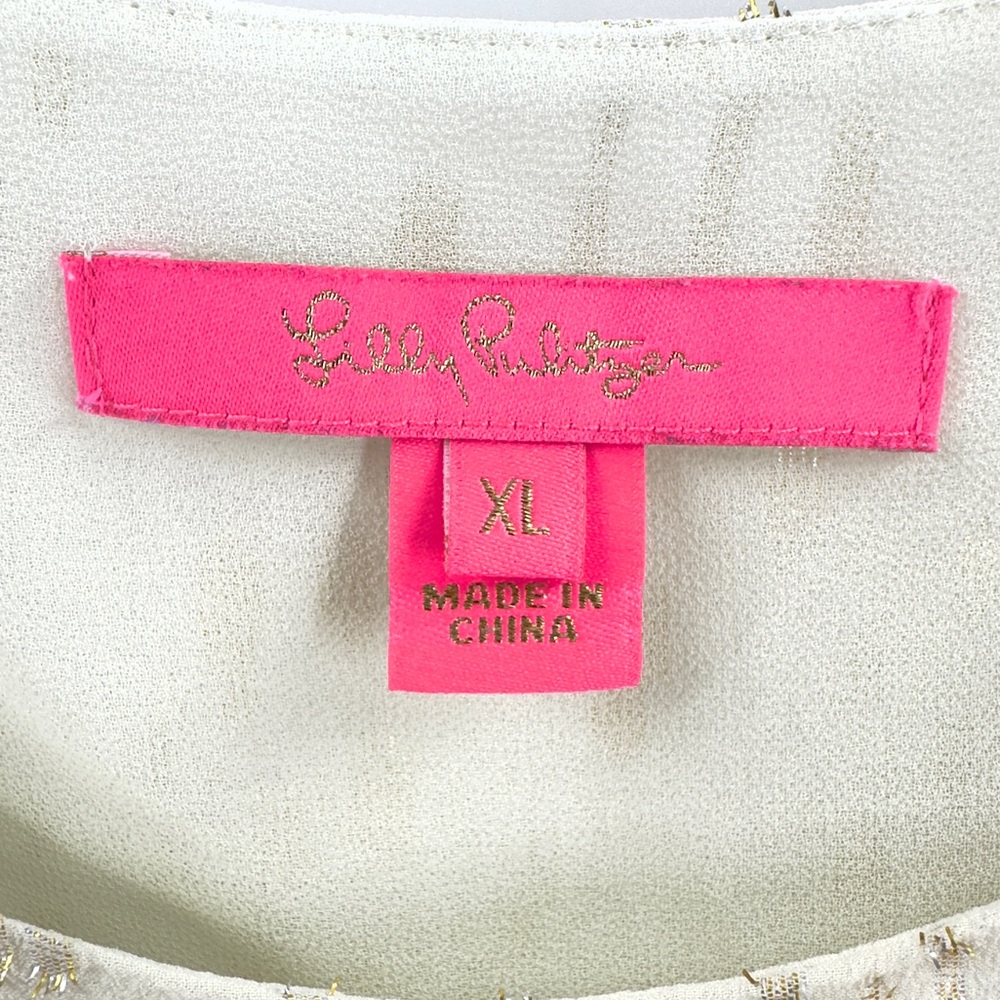 Lilly Pulitzer Idina Long Sleeve Silk Top Womens Sz XL Metallic Luxury Old Money - Picture 7 of 12